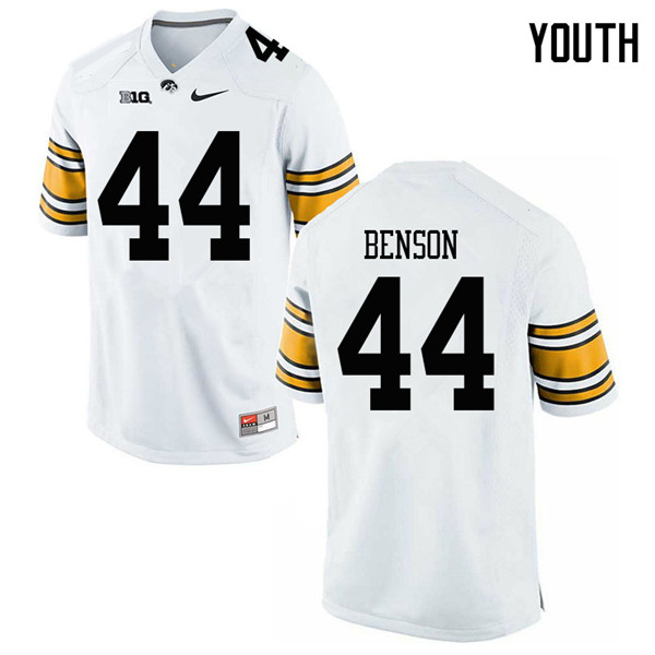 Youth #44 Seth Benson Iowa Hawkeyes College Football Jerseys Sale-White - Click Image to Close